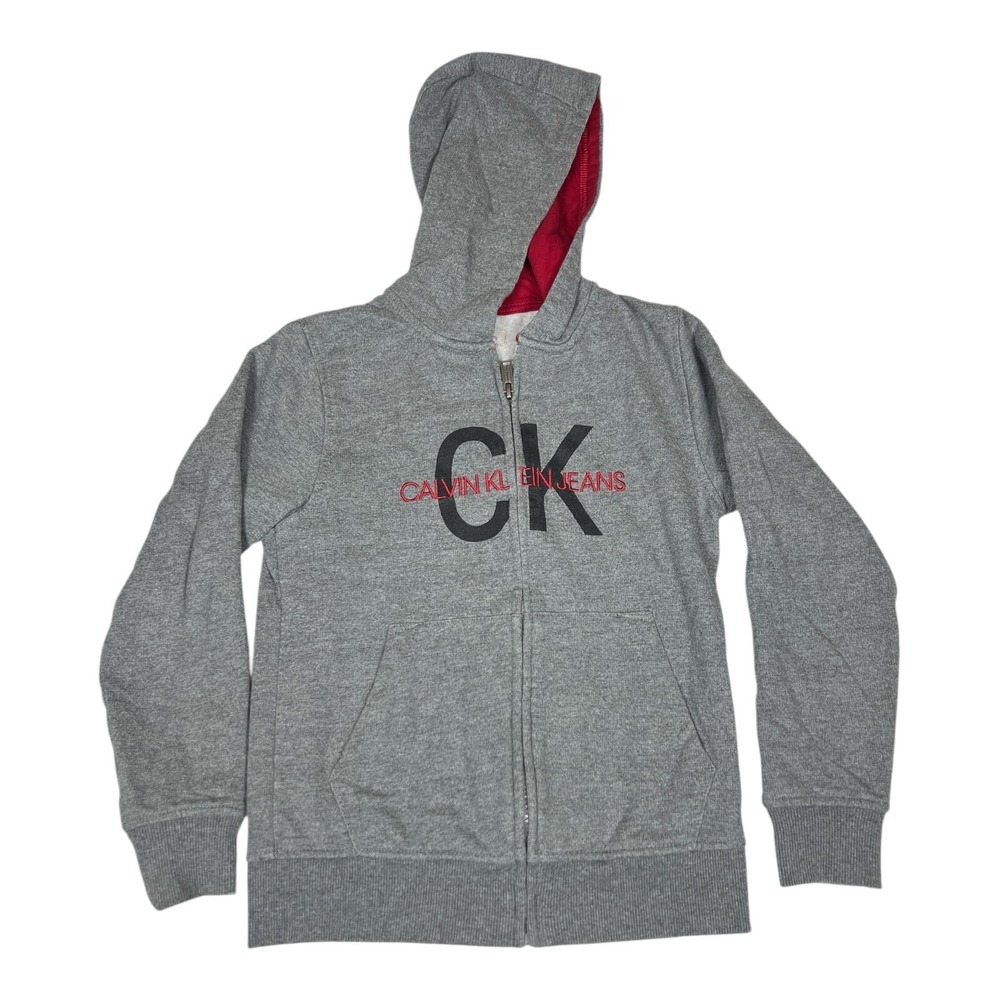 Calvin Klein Boys 7/8 Gray Full Zip Hoodie Sweatshirt Logo CK Graphic